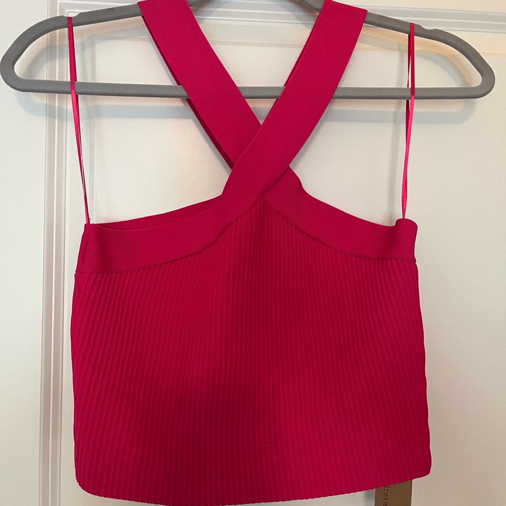 Fuchsia Criss-Cross Ribbed Crop Top